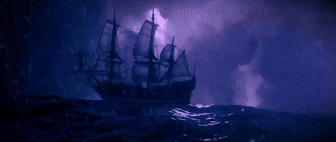 Animated sailing ship in a storm