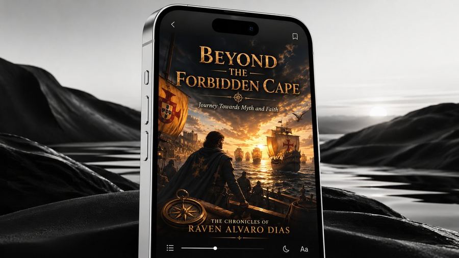 Beyond the Forbidden Cape novel cover on a phone